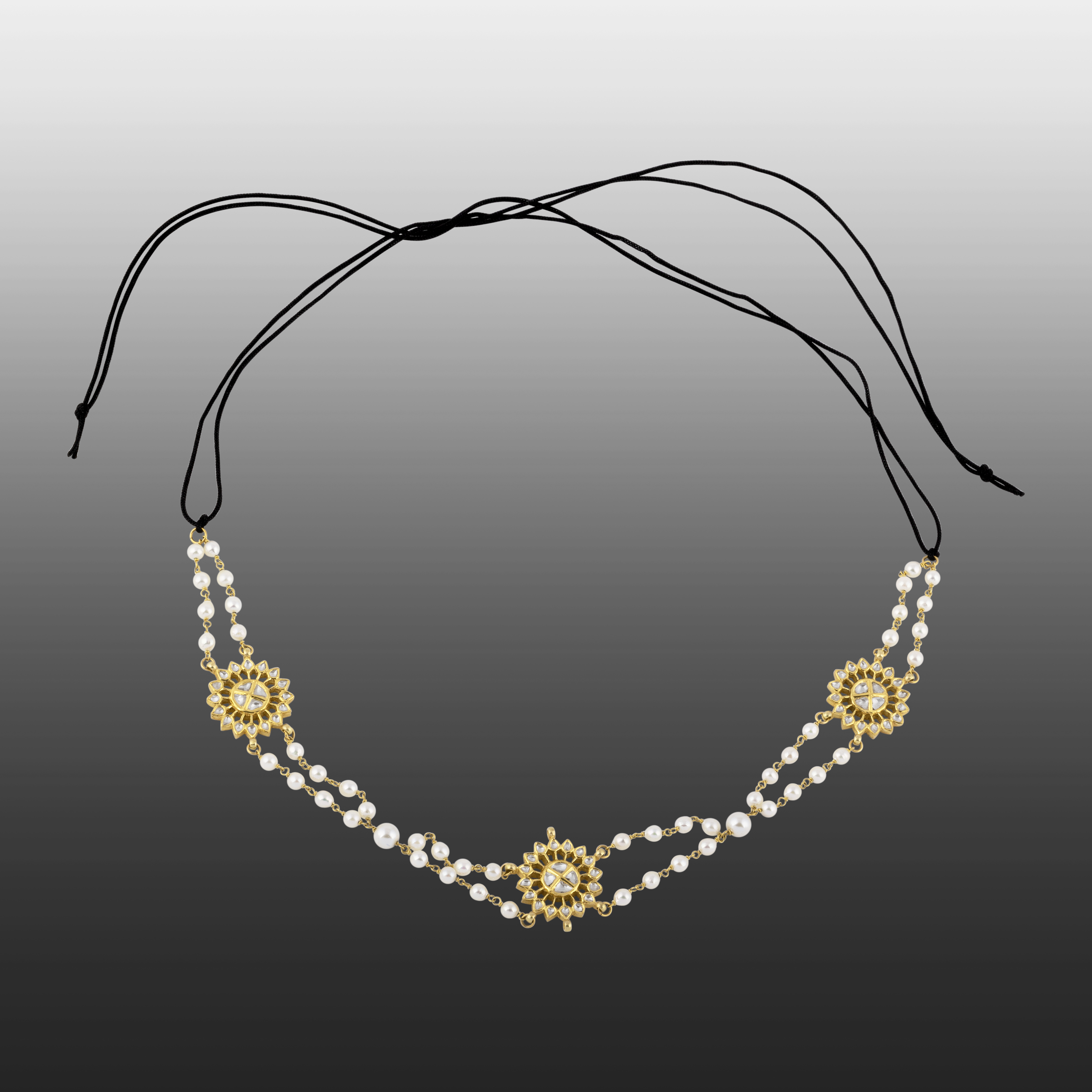 Floral Polki Diamond Sheeshpatti with Pearls & Adjustable Dori